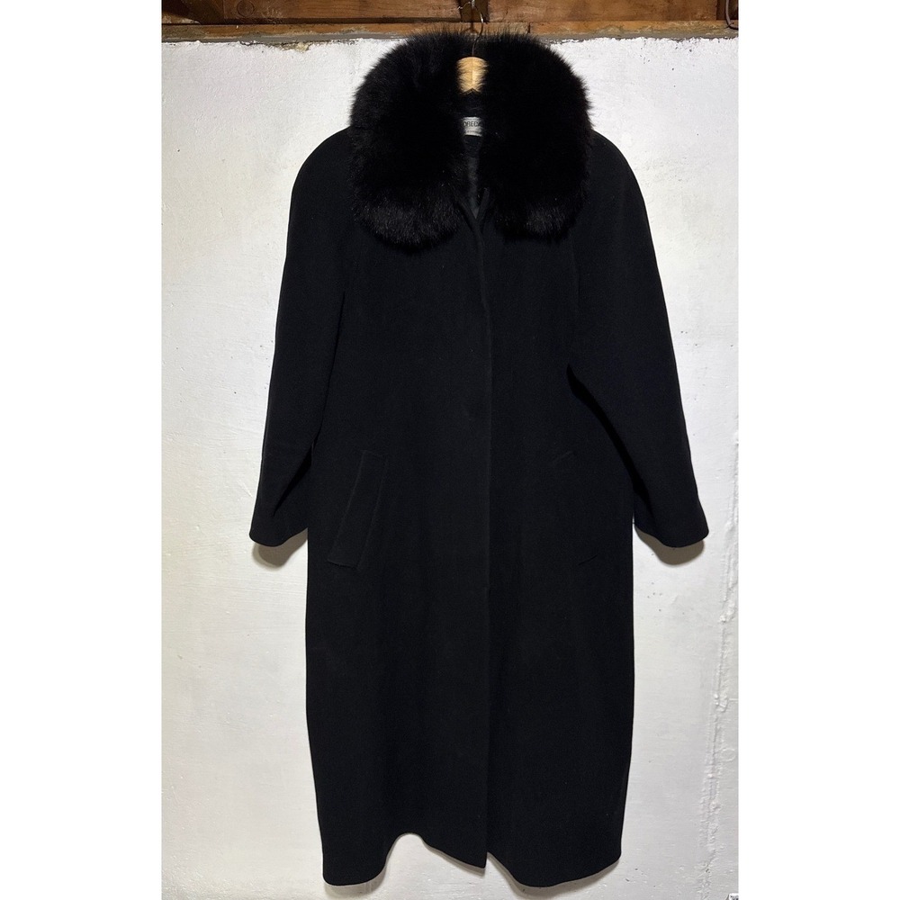 Forecast Womens Fur Collar Long Overcoat 8 Black Lambs Wool Blend Winter Luxury